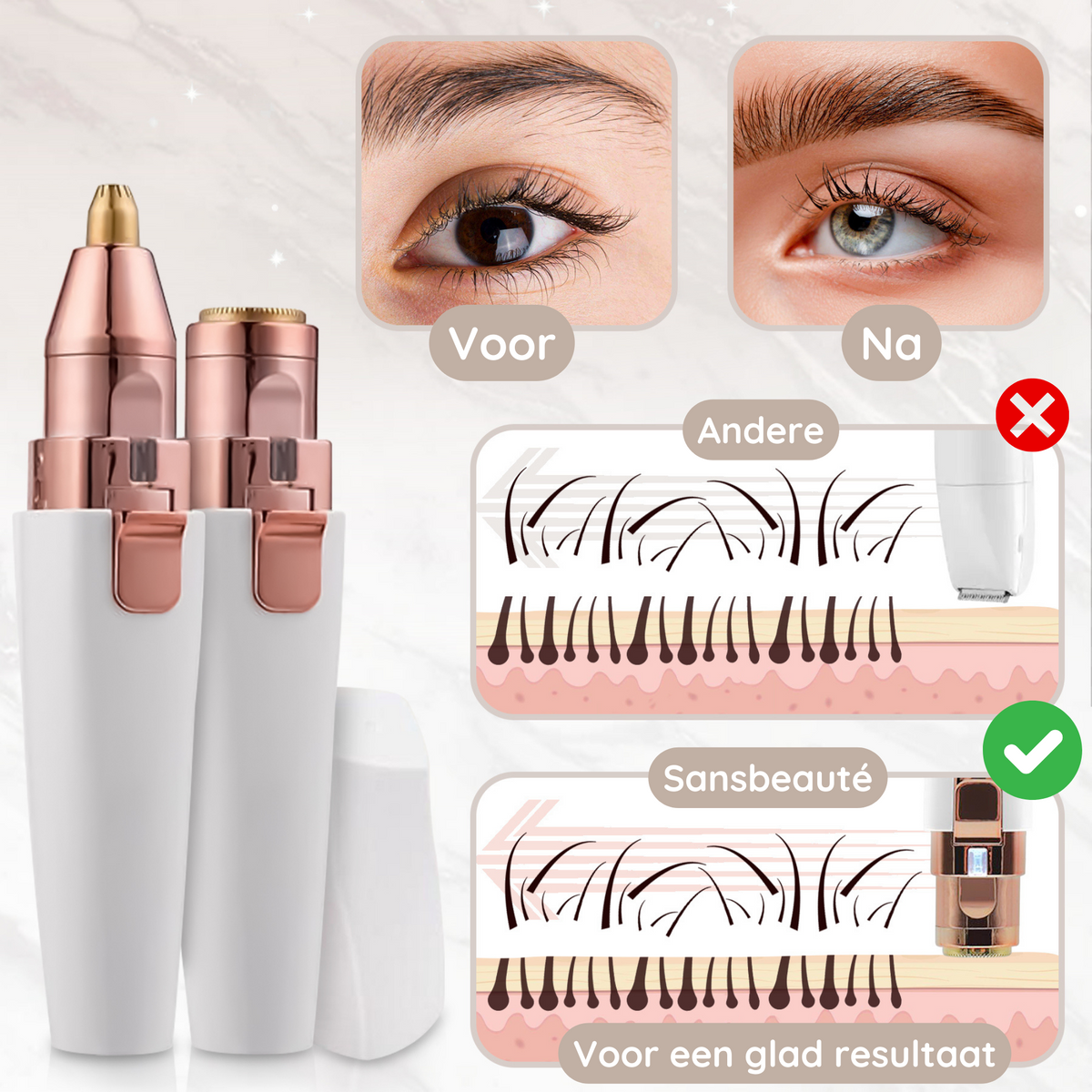 Sansbeauté® 2-in-1 Eyebrow and Face Trimmer | White Edition