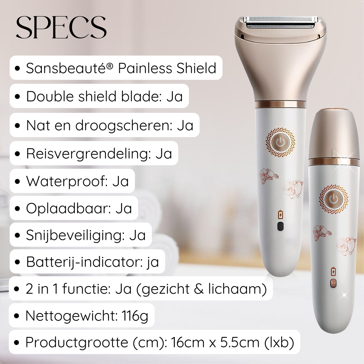 Sansbeaute® 2 in 1 Ladyshave + 2 zusätzliche Scherköpfe