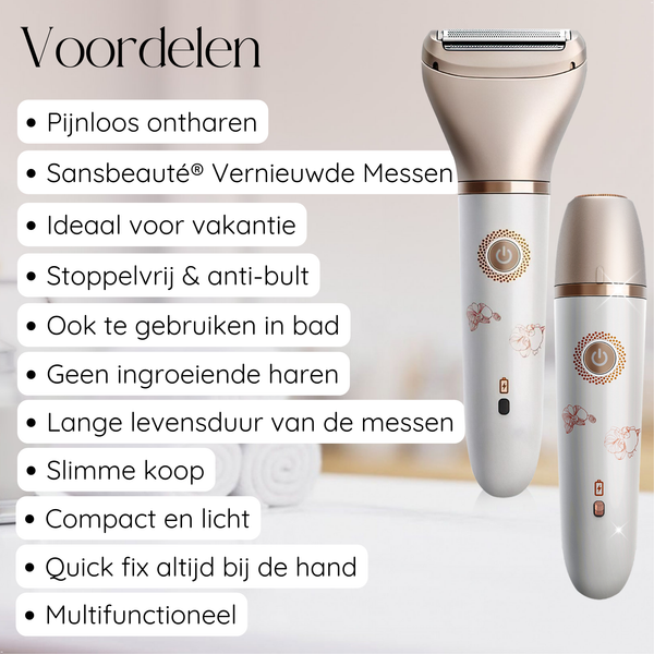 Sansbeaute® 2 in 1 Ladyshave + 2 zusätzliche Scherköpfe