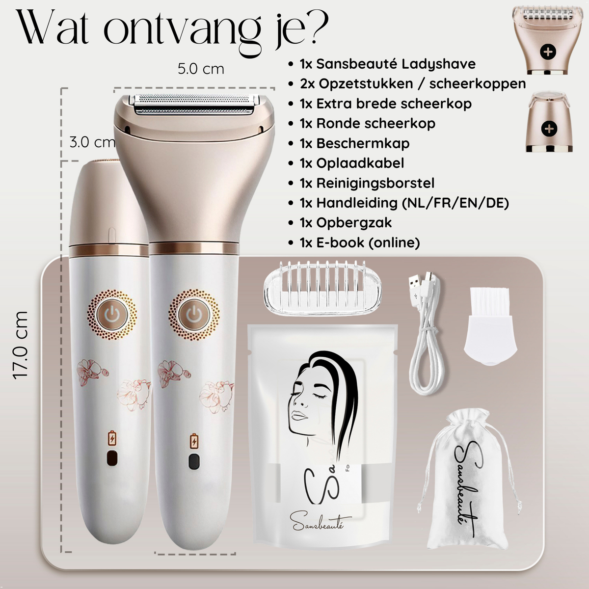 Sansbeaute® 2 in 1 Ladyshave + 2 zusätzliche Scherköpfe