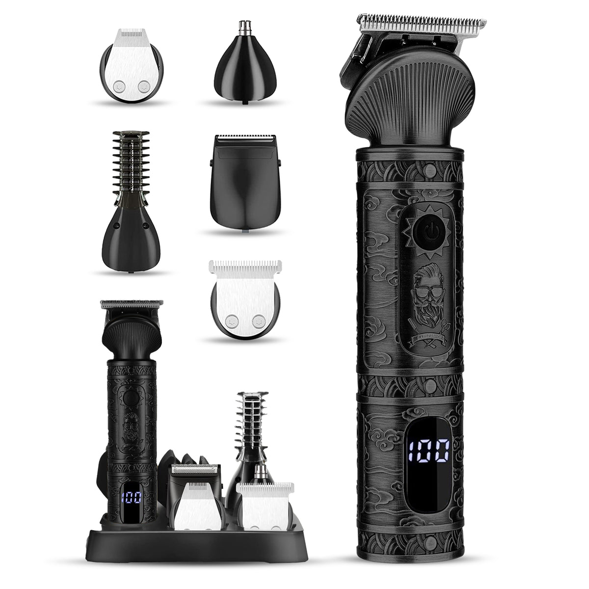 SANSBEAUTÉ® 6-in-1 BEARD TRIMMER WITH STORAGE STAND - BLACK